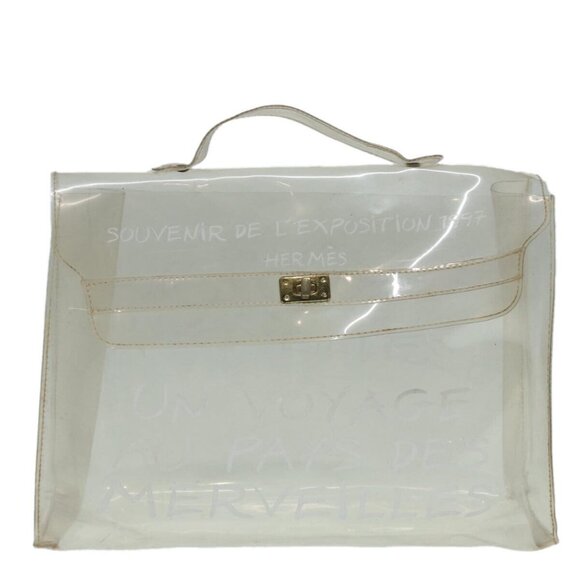 HERMES Vinyl Kelly Hand Bag Vinyl Clear Auth - Picture 2 of 16